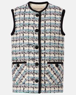 Valentino Mossi Sequined Cotton-Blend Tweed Vest - White