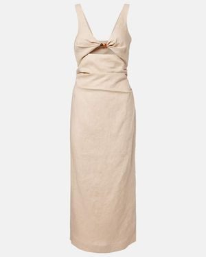 SIR. Moretti Cutout Linen Midi Dress - Natural