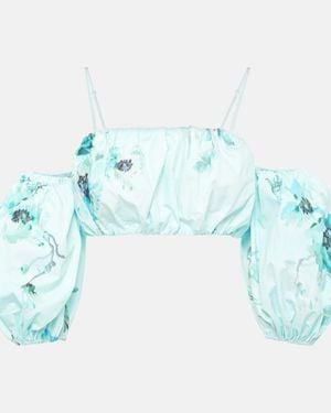 Zimmermann Lightburst Floral Cotton Crop Top - Blue