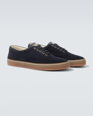Brunello Cucinelli Leather-Trimmed Suede Sneakers - Blue