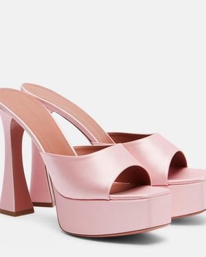 AMINA MUADDI Dalida Satin Platform Mules - Pink