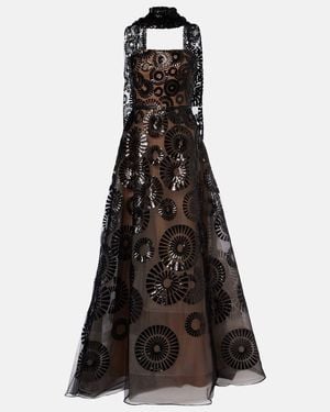 Elie Saab Scarf-Detail Sequined Tulle Gown - Black