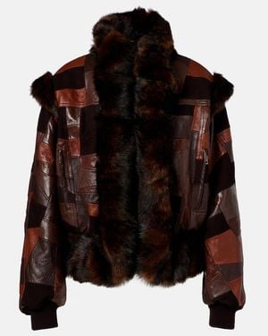 Chloé Patchwork Leather And Shearling Jacket - Brown