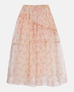 Simone Rocha Floral Tulle Midi Skirt - Pink