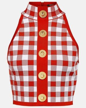 Balmain Vichy Cropped Top - Red