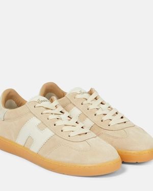 Hogan H647 Leather-Trimmed Suede Sneakers - Metallic
