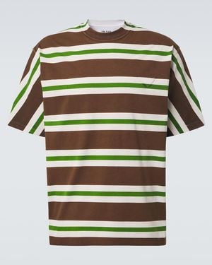 Prada Striped Cotton Jersey T-Shirt - Green