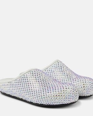 Marni Slippers Fussbett Sabot Aus Leder Mit Kristallen - Weiß