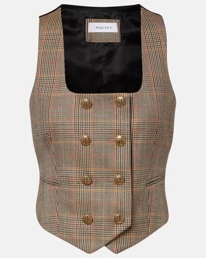 McQueen Prince Of Wales Check Wool Vest - Natural