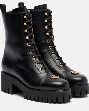 Gucci Double G Leather Combat Boots - Black
