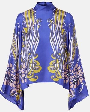 La DoubleJ Make An Exit Printed Silk Satin Blouse - Blue
