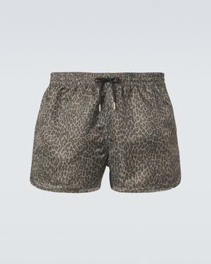CDLP Leopard-Print Satin Twill Swim Trunks - Grey