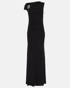 McQueen One-Shoulder Crystal-Embellished Gathered Jersey-Crepe Gown - Black