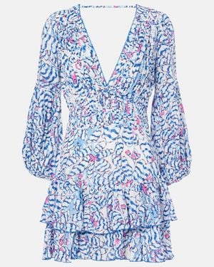 Poupette Chiara Printed Ruffled Minidress - Blue