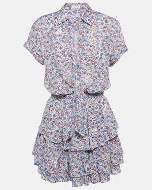 Poupette Branda Floral Tiered Shirt Dress - Blue