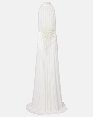 David Koma Vestido De Fiesta Drapeado Con Aplique Floral - Blanco