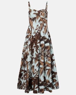 Oscar de la Renta Printed Cotton-Blend Poplin Midi Dress - White