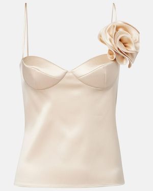 Magda Butrym Floral-Applique Silk-Blend Satin Top - Natural