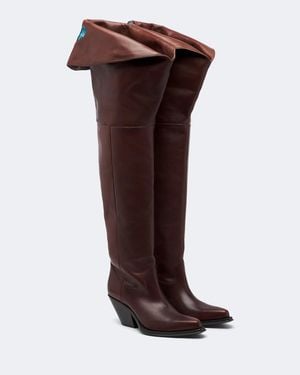 Chloé Azelan Floral Leather Over-The-Knee Boots - Brown