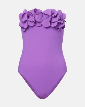 Karla Colletto Tess Floral-Applique Swimsuit - Purple