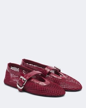 Alaïa Croc-Effect Fishnet Ballet Flats - Red