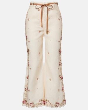 Zimmermann Patience Floral Linen Flared Trousers - Natural