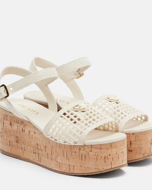 Prada Crochet Wedge Sandals - Natural