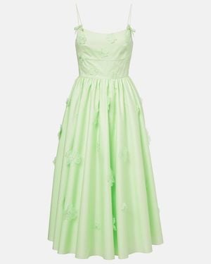Self-Portrait Floral-Applique Cotton Poplin Midi Dress - Green