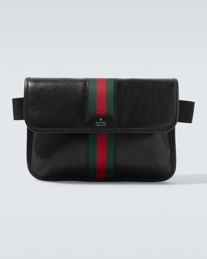 Gucci Rinonera Trademark Small De Piel Con Web - Negro