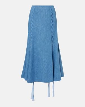 Gabriela Hearst Dion Cotton And Linen Midi Skirt - Blue