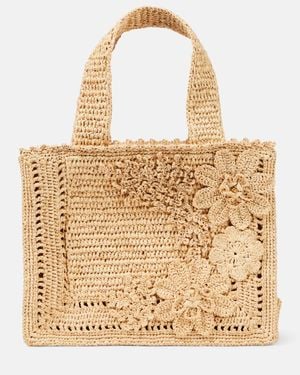 Zimmermann Mini Floral Raffia Tote Bag - Metallic