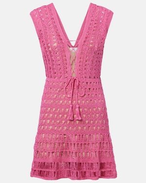 Anna Kosturova Jennifer Crochet Cotton Minidress - Purple