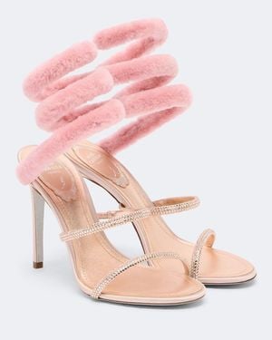 Rene Caovilla Cleo Embellished Shearling-Trimmed Sandals - Pink