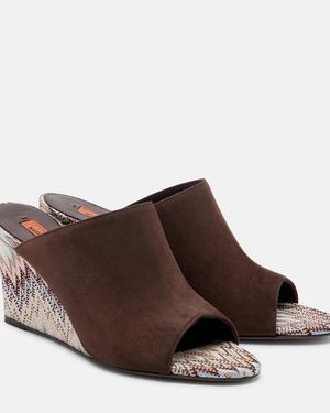 Missoni Mabel Zigzag Suede Wedge Mules - Brown