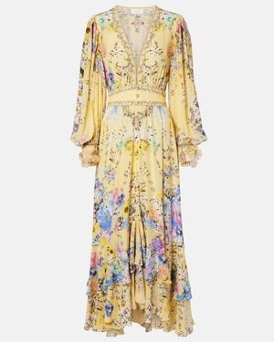 CAMILLA Embellished Floral Silk Crepe Maxi Dress - Metallic