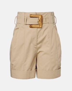 Balmain Shorts De Gabardina De Algodon Con Cinturon - Neutro