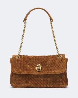 Bottega Veneta Madison Intrecciato Suede Shoulder Bag - Brown