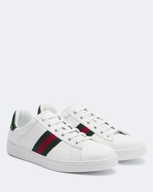 Gucci Ace Web Stripe Leather Sneakers - White