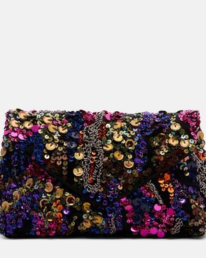 Dries Van Noten Envelope Medium Sequined Satin Clutch - Purple