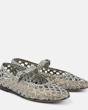 Le Monde Beryl Woven Leather Mary Jane Flats - Gray