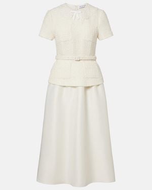 Self-Portrait Midikleid Aus Boucle Und Taft Mit Spitze - Natur