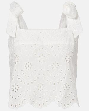 Poupette Noa Broderie Anglaise Cotton Top - White