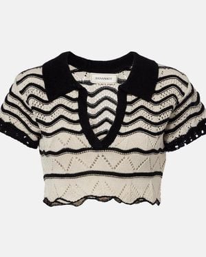 Bananhot Coco Open-Knit Cotton-Blend Crop Top - Black
