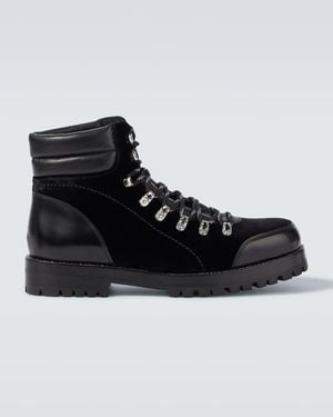 Manolo Blahnik Schnuerstiefel Janka Aus Samt Mit Leder - Schwarz