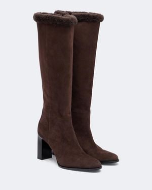 Jimmy Choo Bibi Shearling-Trimmed Suede Knee-High Boots - Brown