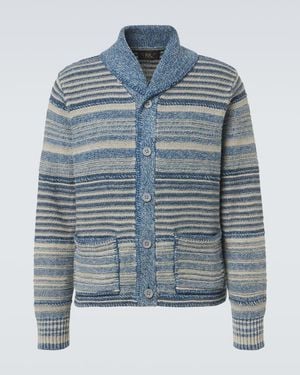 RRL Striped Cotton And Linen Cardigan - Blue