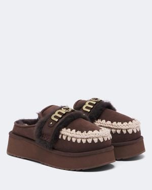Mou Shearling-Lined Suede Platform Mules - Brown