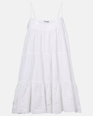 Juliet Dunn Embroidered Cotton Poplin Slip Dress - White