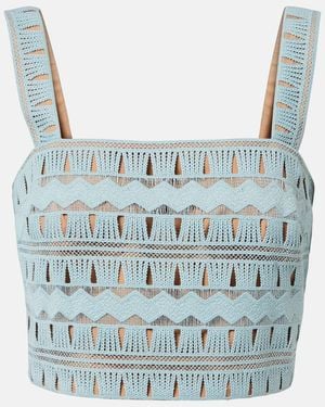 Elie Saab Knitted Silk-Blend Crop Top - Blue