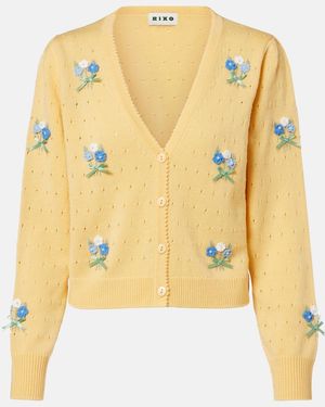 RIXO London Merinda Embroidered Pointelle Wool Cardigan - Yellow